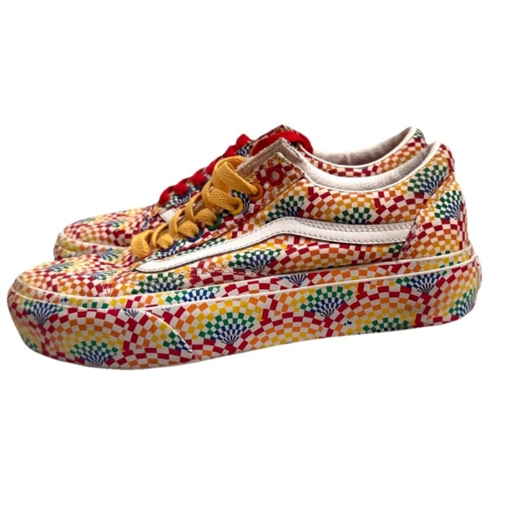 VANS Old Skool Platform Pride Multi Rainbow White Checker Women 8.5 Men 7